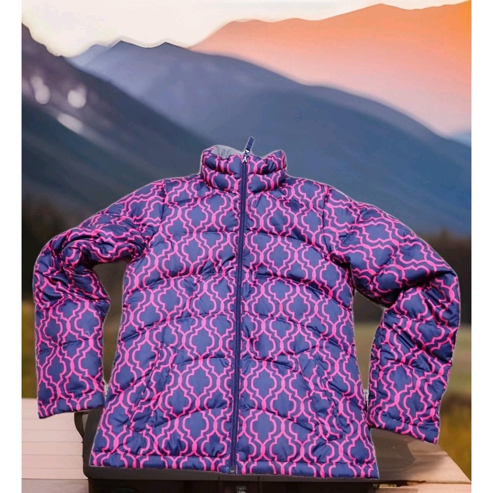 Lands' End Puffer Jacket Girls XS 2-4 Navy Pink Excellent Down Quilted Coat